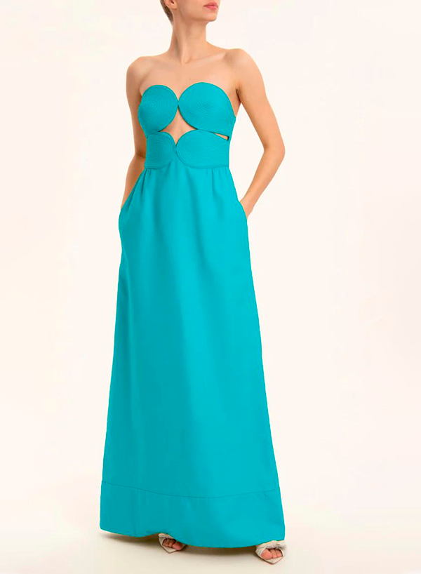 Matelasse Strapless Long Dress Turquoise