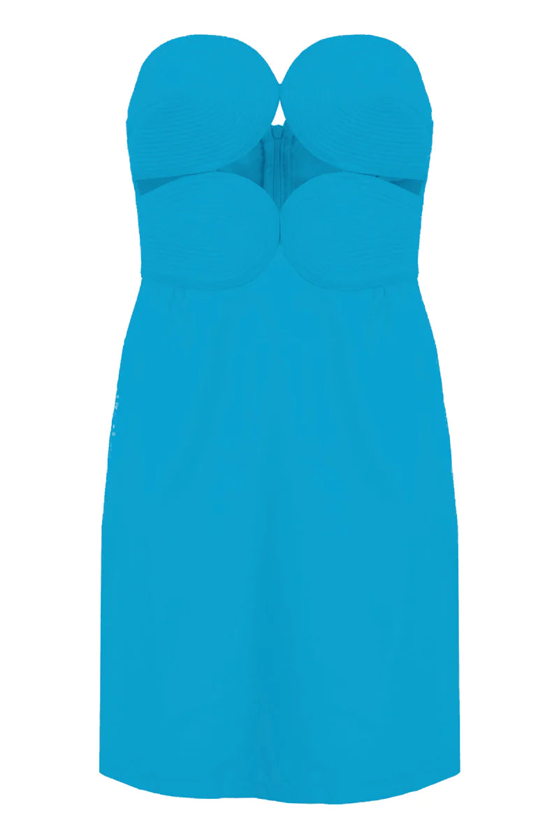 Matelasse Strapless Short Dress Turquoise