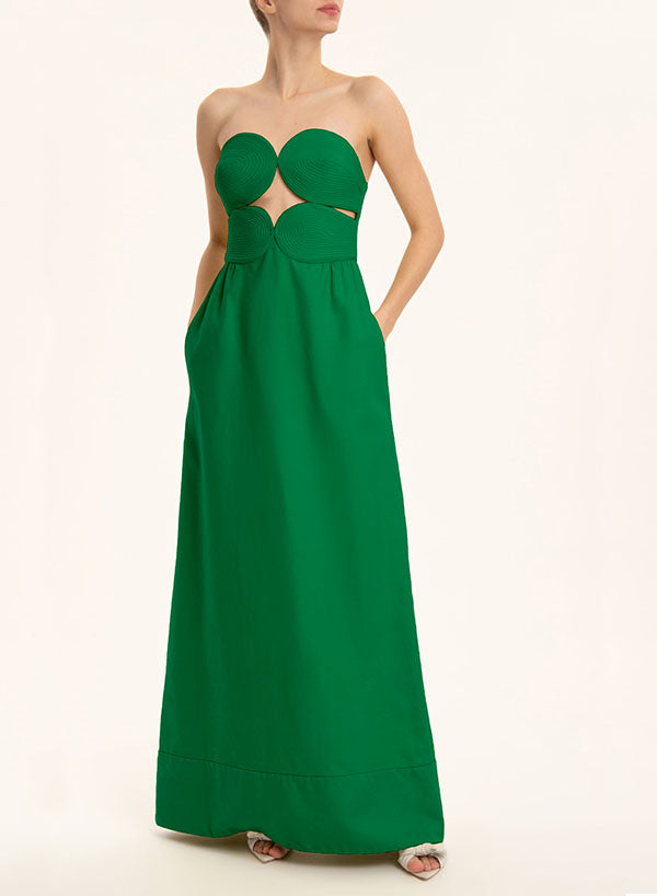 Matelasse Strapless Long Dress Green