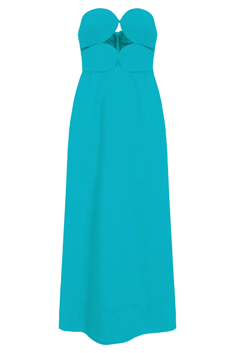Matelasse Strapless Long Dress Turquoise