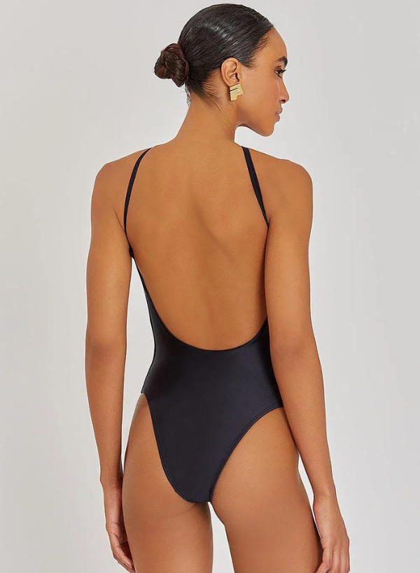 Black High Neck Pleated One Piece