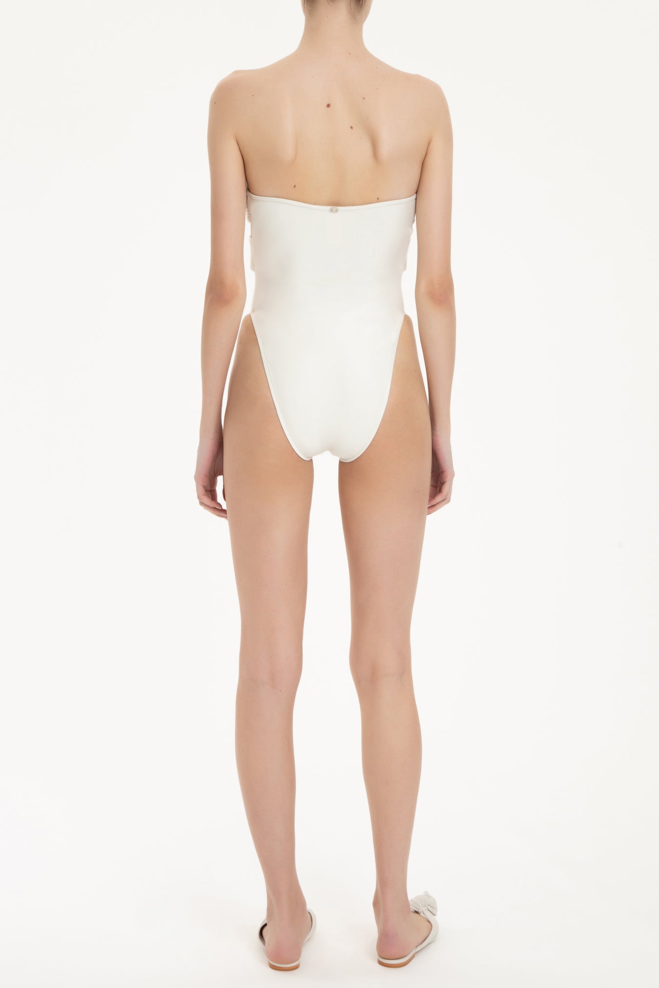 Matelasse Strapless High-Leg Swimsuit Offwhite